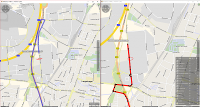 right: static track. Enforced by &quot;dynamicTimeOnStaticRoute&quot;. Running straight into the full block caused by some construction.<br />Left: proper detour ;-)