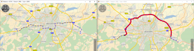 Feature Layer PTV_PreferredRoutes is activated on the route in the right map. Therefore the inner city of munich is bypassed. As the red segments are getting a negative malus (causes preference handling) the costs of the right route is cheaper than without the layer. I used https://xroute-tln-eu-n-test.cloud.ptvgroup.com/ for the comparison. Also important: The area of Munich is covered by PreferredRouteType=18. Other regions could use other types.