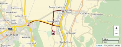 Sample situation at the border between France (Mulhouse) and Germany