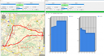 Sample route from Karlsruhe (Southwest) to Heilbronn( East), 40t truck. DistanceTimeWeighting is iterated between 0 and 100 with steps of 10. With this scenario all routes above 40% follow the same track: use the highway A5 to Walldorf and then take the highway A6 to the east (90km, about 80mins)<br />The 4 other routes /distanceTimeWeight 0,10,20,30) follow a path through the countryside but there are some minor differences (more or less 70-80km, 90-100minutes).