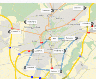 Click Image to see the animation: <br />Showcase example: add single, unscheduled order to an existing tour at the best position