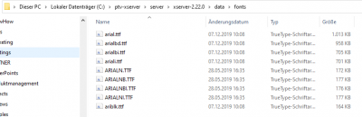 my local v2.22/data/fonts folder. Used to contain 4 &quot;NotoSans&quot; fonts, now contains various ARIAL fonts