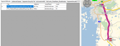 SwedishRoadClasses.PNG (137.9 KiB) Viewed 17930 times Sample route considers PTV_PreferredRoutes. I aggregated the segments via segment.segmentAttributes. As you can see almost the whole route is based on BK1, the rest is BK_2.