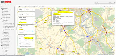 Picture shows a map based on a specific snapshot (9.1.2022). The highlighted blocking traffic event (speed=0) is scheduled from July 15th, 2021 (flood occored) and is said to last for at least y1w2d2h14m59 (more than a year!). You may also encounter reduced speeds, e.g. along the A61).