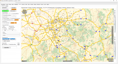 The next few scenarios will handle the four predefined territory centers (blue pins). The centers are fixed - I want the API to assign the customers by applying the compactness and the equal total activity per customer.