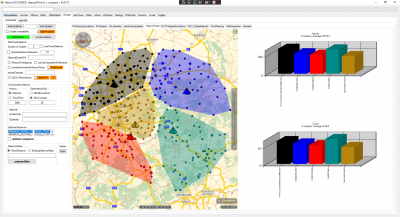 Here I provided 4 input centers but requested 5 output clusters so the API decided where to place the new 5th. center (black)