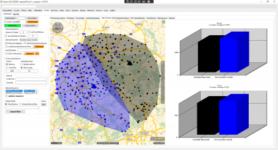 In this example I started with 4 input centers and asked for &quot;which ones aren't needed if I need 2 in the output?&quot;. I also mentioned that NW (=blue) is mandatory while the other three input centers are candidates for the sacrifice. As you can see from the blue pin (south west/south east): these centers are not part of the result (no pyramids). <br />They have been chosen as &quot;least needed&quot;. This is useful if you have existing centers (predefined) and several candidates for new centers to be opened.