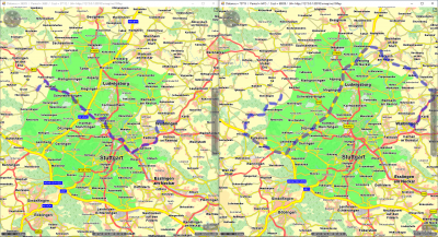 xroute1.PNG (2.22 MiB) Viewed 3605 times For both routings the GREENZONES apply a malus of 2501 (strictly forbidden). <br />Waypoints: "71735 Hochdorf an der Enz" --> "7133* Waiblingen"<br />Left: Vehicle has a green vignette - passage is allowed<br />Right: vehicle has a RED vignette, therefore it must perform a detour