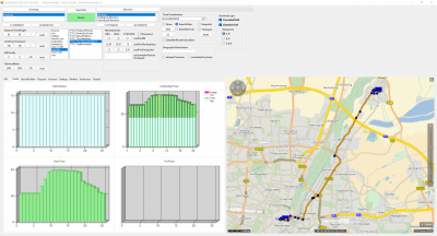 EncodedPath.png (1.14 MiB) Viewed 5654 times 25 routings starting at 00:00, 01:00, 02:00... The first routing provided an encoded path object which is then used to enforce all succeeding routings to folow the same track. This is how a Multitraveltime distance matrix would create the information. All distances are equal, the worst traveltime is about 40minutes