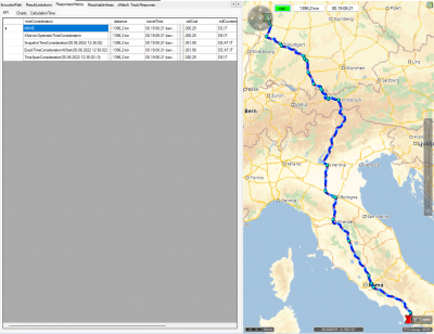 Sample route from DE-Mannheim to IT-Napoli (no feature layers activated)<br />Three times the same driving time and distance, but different toll prices. This is because of the different TimeConsiderationModes I applied.<br /><br />As NONE, OPTIMISTIC and TIMESPAN do not consider the daytime dependent toll in Austria the prices are lower than with ExactAtStart/ExactAtArrival and Snapshot.