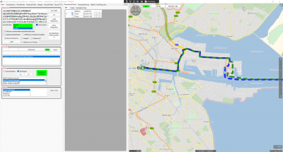 We searched for ferries leaving from DUBLIN harbour. There are two equally labelled ferries towards Holyhead. The partner knows them from his own experience: one of them is a slo one (4 hours) while the other one is some speed boat (2 hours).<br />In this screenshot both ferries have been enforced via &quot;combined transport waypoint&quot; - we seem to calculate them both with the same traveltime (4:40) and speed (0). Though there's a small difference in the two polylines (different, but close by  terminals in Dublin) this doesn't seem to be correct