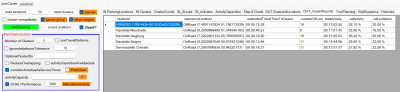 In this next step I set considerActivitiesAsServiceTimes==TRUE and the optimal solution now considers both driving time and service time contribution as part of the target function. So we create a single tour structure within each cluster. Therefore the tocal activity (=traveltime) in a cluster with 10 customers is not 36'000 (10:00:00) but a value which is a little bit bigger, e.g. 46'975 =  13:02:55 (=10 hours service period + 3:02 for driving).