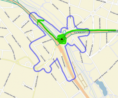 500m isochrone / area of reach around the event