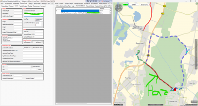 red segments: hazardousToWaters==1<br /><br />green route: vehicle without HAZARDOUS_TO_WATERS<br />blue detour: vehicle with HAZARSDOUS_TO WATERS