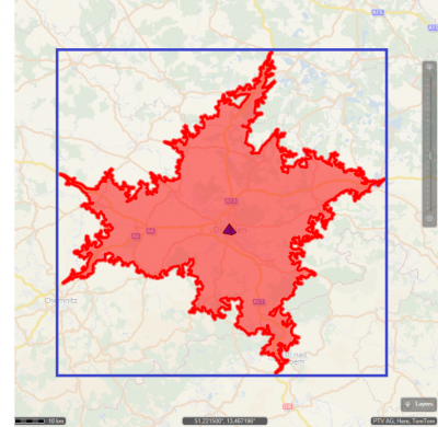 Isochrone 1hour / truck40t / outbound / quality