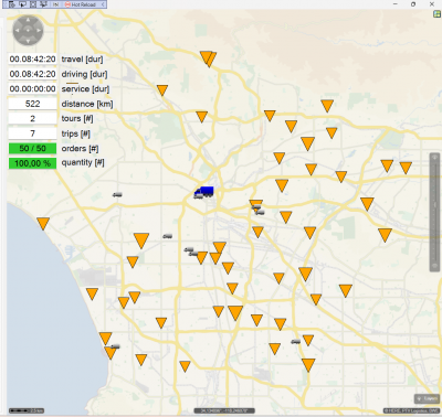 Generic setup:<br />blue truck - central depot <br />gray trucks: small refill stations