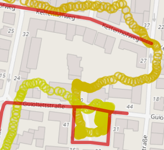 the vehicle came from the northern area and followed the oneway road in the east against the offical driving direction. The result contains two path interrupted paths