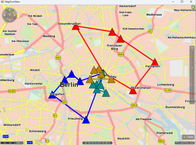 Optimal tours (assignment) of 3 vehicles dealing with 20 stops