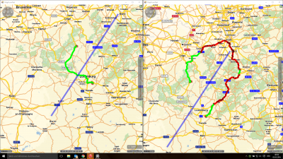 Image on the left shows the standard route which is not taking care of the intersecting line. The picture on the right is based on a 2501-malus being applied to the line.