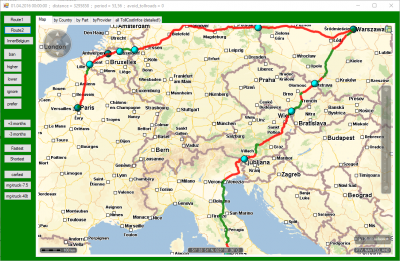 Sample route with several stations and through several countries