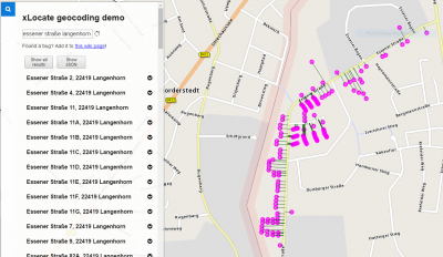 Much more detailed than in the past... new data quality  enables us to distinguish between house number appendices (14a) and furthermore the hits contains coordinates at the street and at the houses rooftop. Isn't that cool?