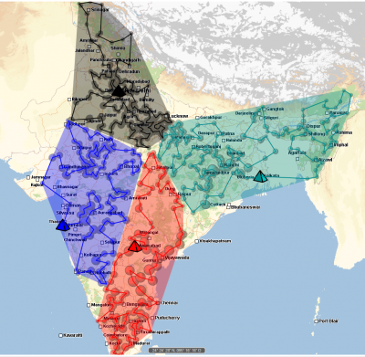 Strategic area planning - set of customers spread over the country is linked to various subsidaries and then tours are calculated within each territory.