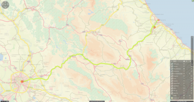 Total track PESCARA to ROMA. Red circles show a change in the Network Class, e.g. from TRUNK ROAD to HIGHWAY.  So a very long part of the track is HIGHWAY.