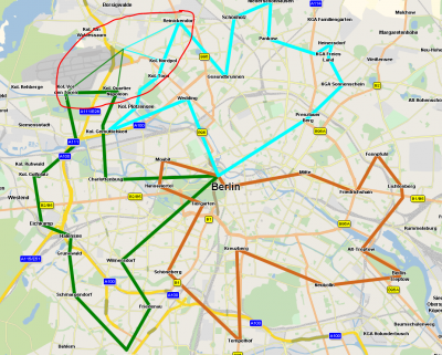 In the map you can see the two potential detours to a single new order (in the center of the red elipse). As the brown tour is too far away from the new order it does not produce a proper proposal.