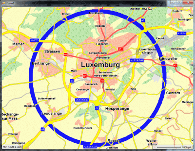 Sample output based on Mercator - circles below streets!