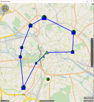 One medium prio order in the south remains unscheduled though there's an order with lower priority (south west of the depot) which is scheduled. The reason for this is a lack of time. Even without the low prio orders it wouldn't be possible to serve the medium prio order: it would require a detour that would crash the time scheme.