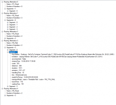 and for some of the segments I get shortscuts of how to get from one hop to another one... those sections can use various transport modes such as street, rail, ferry... even considering the timetables (if configured and properly feed)