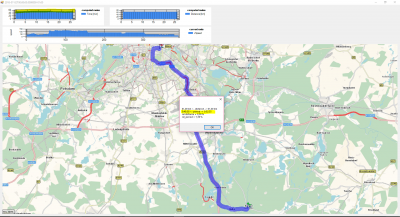 Overview of a testclient that calculates the same waypointlist at 00:00, 01:00, 02:00.... and returns the diagrams that show the difference of some KPI. Looks like your route has always the same geometry but takes between 48:58 and 52:35 minutes.