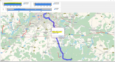 TestWSC_MAP.PNG (2.52 MiB) Viewed 14040 times Overview of a testclient that calculates the same waypointlist at 00:00, 01:00, 02:00.... and returns the diagrams that show the difference of some KPI. Looks like your route has always the same geometry but takes between 48:58 and 52:35 minutes.